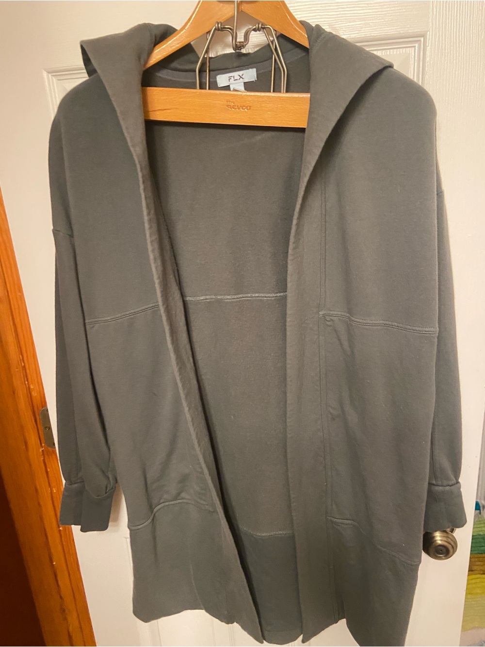 FLX Charcoal Gray Hooded Open Front Cardigan Sweatshirt Jacket M